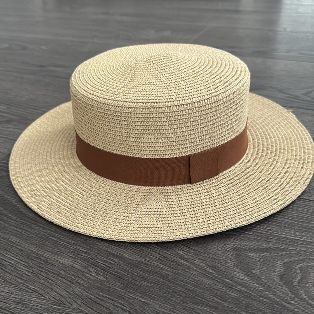 Straw Hat with brown ribbon